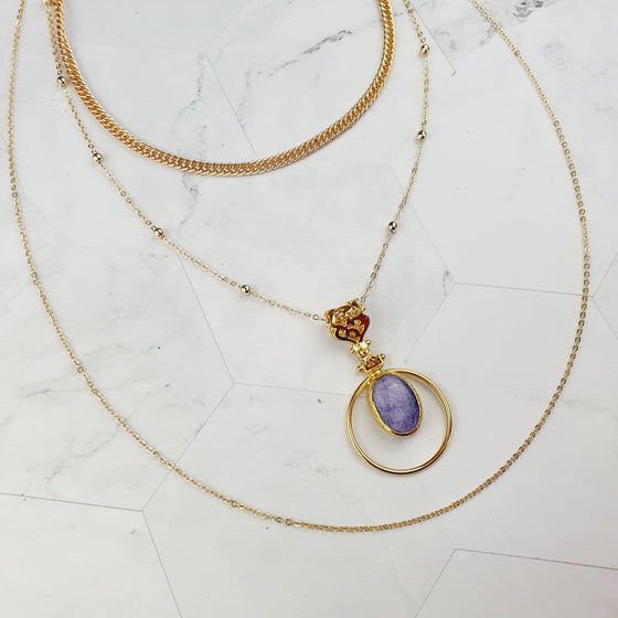 Saira Oval purple Jade layered Necklace
