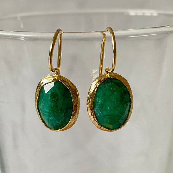 Aysha Oval Green Emerald Earrings