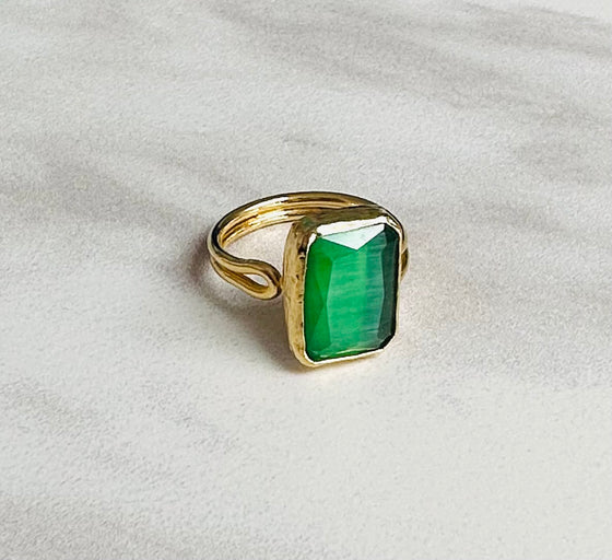 Rectangle Green Cat’s eye Ring