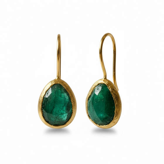 Isra Teardrop Green Emerald Earrings