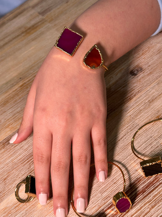 Sevda Pink Square Agate and Burnt Orange Teardrop Agate Bangle