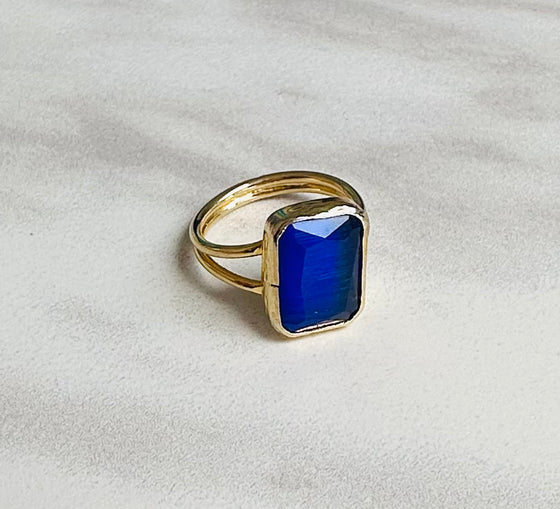 Rectangle Blue Cat’s eye Ring