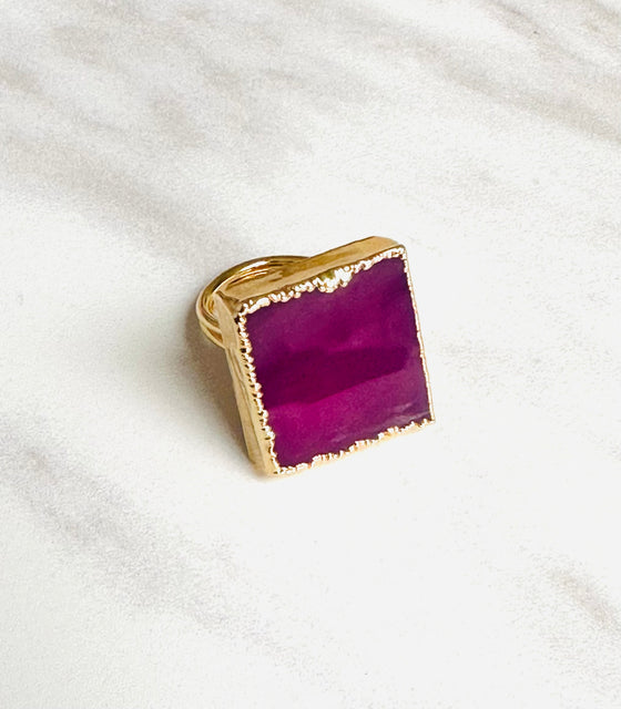 Sevilay Square Pink Agate Ring