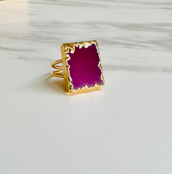 Sevilay Pink Rectangle Agate Ring