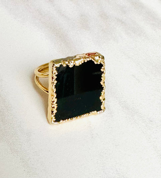 Sevilay Square Black Onyx Ring