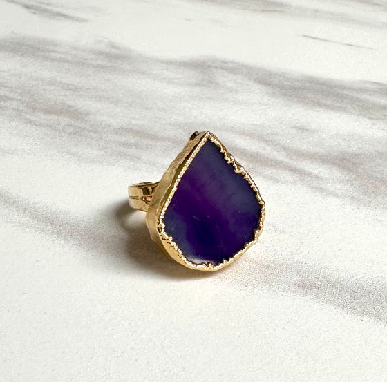 Sevilay Teardrop Purple Agate Ring