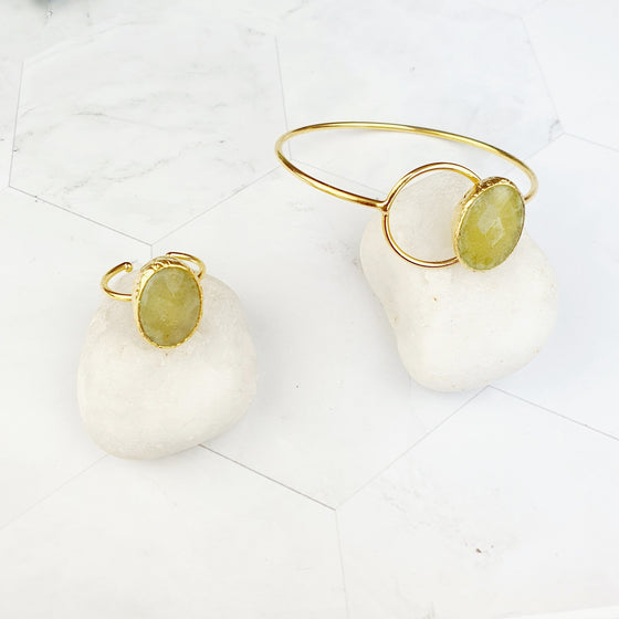 Saira Oval yellow Jade Bangle and Ring Set