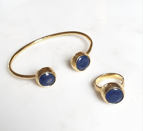 Navy agate bangle and ring set