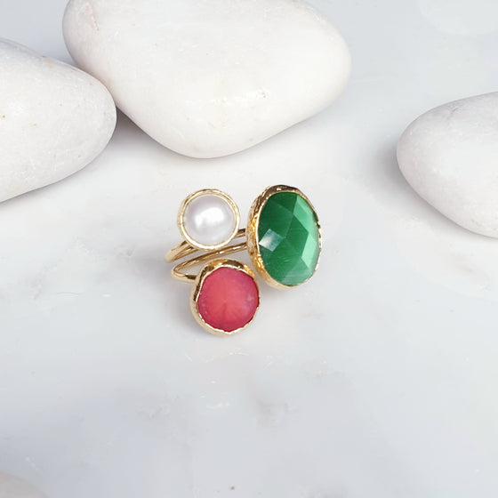 Three Stone Coral Ring