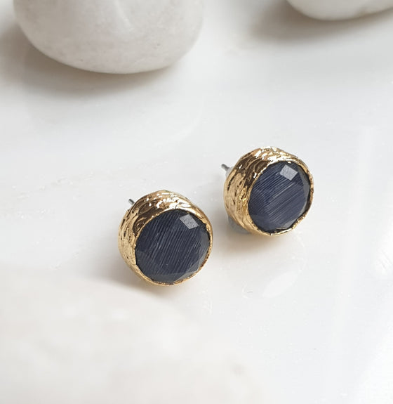 Navy Cat's eye  Studs