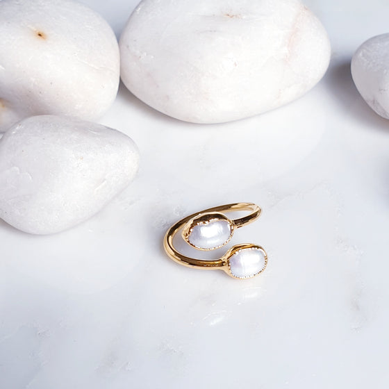 Twisted Two Stone  Pearl Ring
