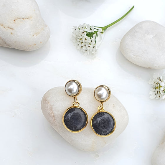 Grey Jade and Pearl Earrings