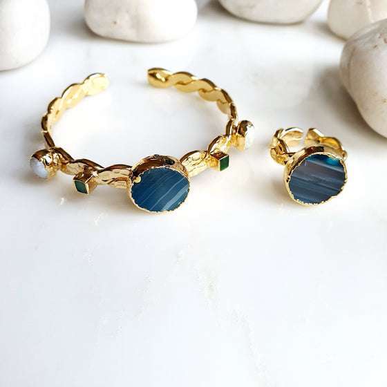 Twisted Blue Agate and Cat's eye Set