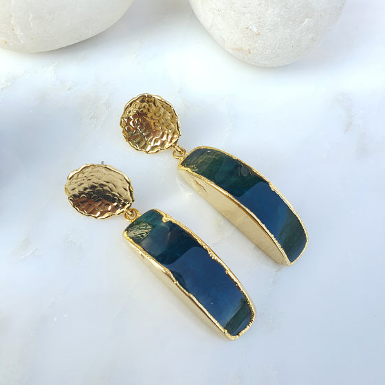 Blue Stud Drop Earrings