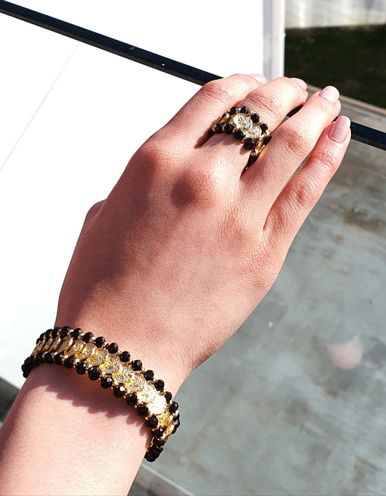 Black Coin Bracelet and Elasticated Ring