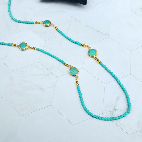 Long Turquoise beaded necklace