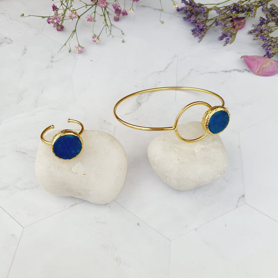 Saira Round Blue Jade Bangle and Ring Set