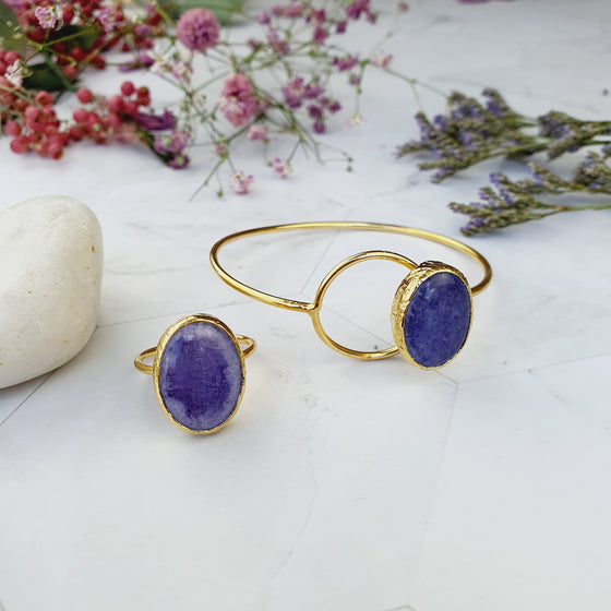 Saira Oval Purple Jade Bangle and Ring Set