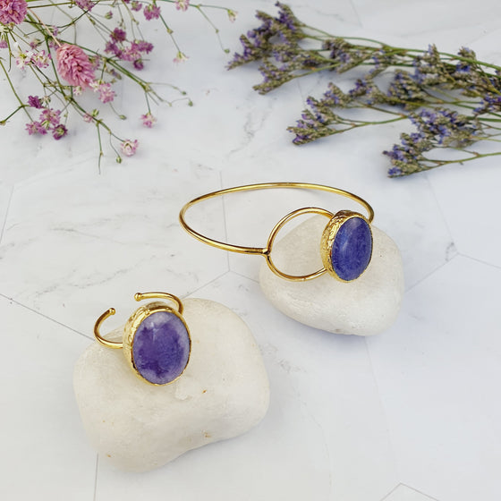 Saira Oval Purple Jade Bangle and Ring Set