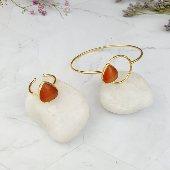 Saira Teardrop Orange Cat's eye Bangle and Ring Set