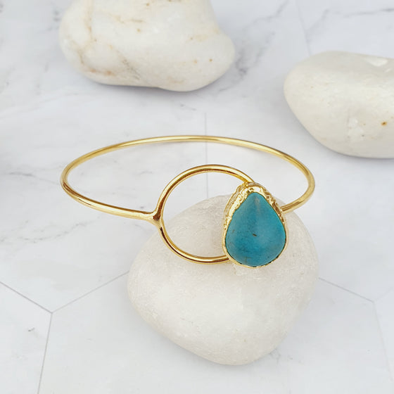 Saira Teardrop Turquoise cat's eye bangle and ring set