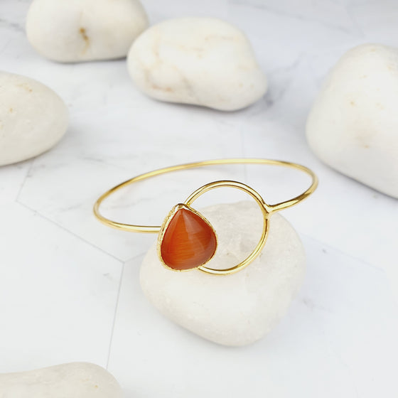 Saira Teardrop Orange cat's eye bangle