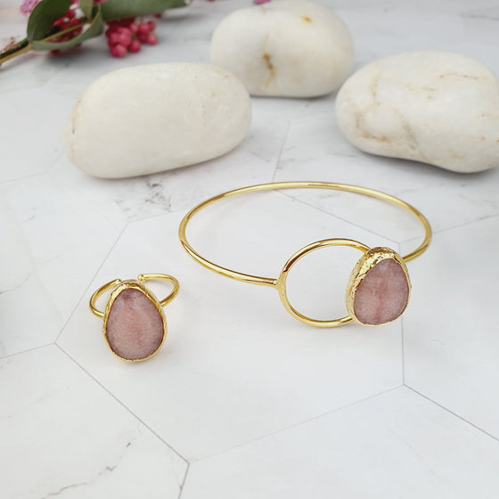 Saira Pink Teardrop Jade bangle and ring set