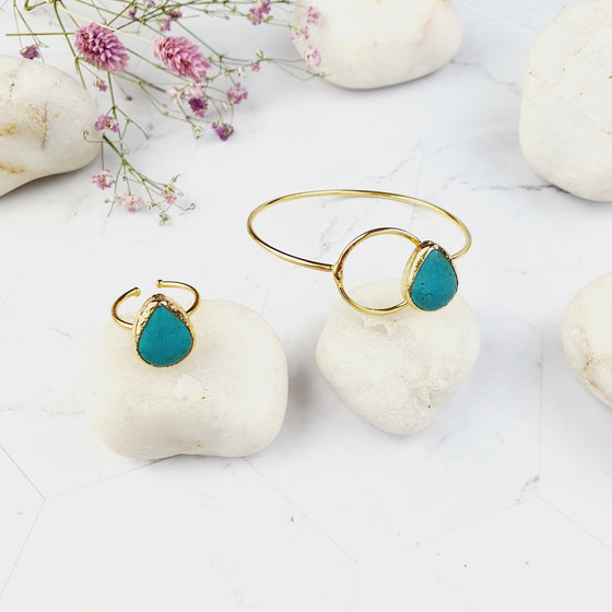 Saira Teardrop Turquoise cat's eye bangle and ring set