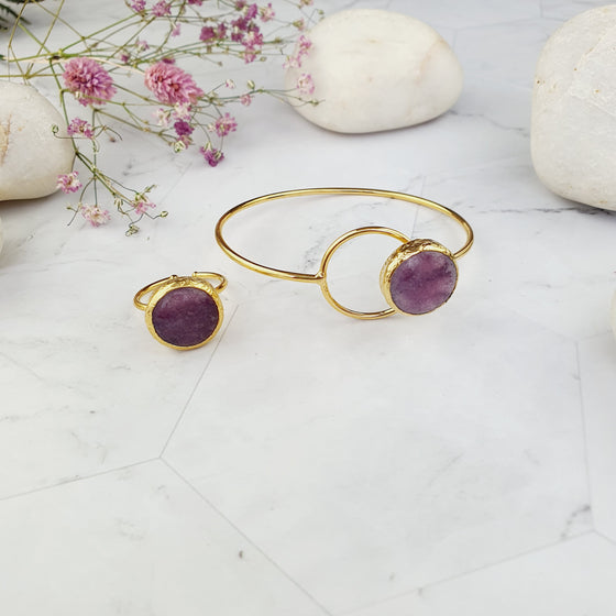 Saira Round violet Jade Bangle and Ring Set
