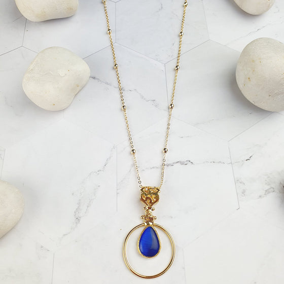 Sufia Teardrop Blue Cat's eye Necklace