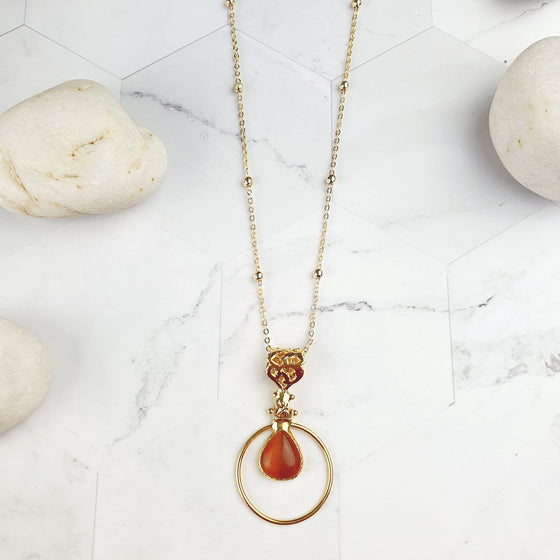 Sufia Orange Cat's eye Pendant Necklace