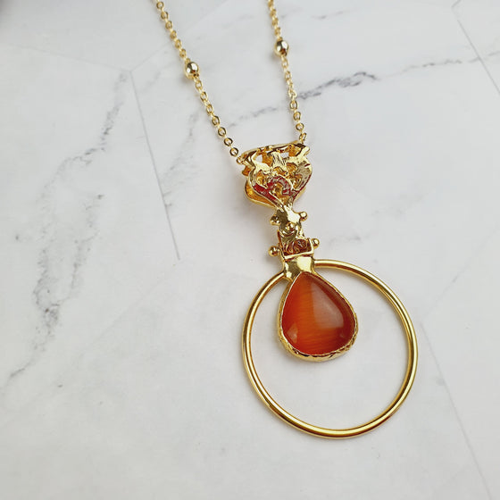 Sufia Orange Cat's eye Pendant Necklace