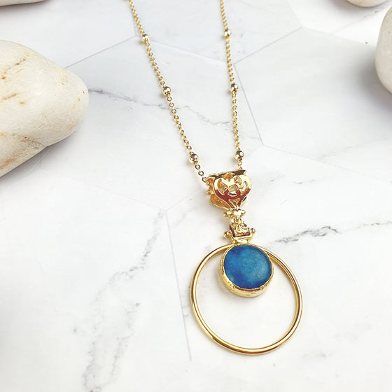 Sufia Round Blue Jade Pendant Necklace