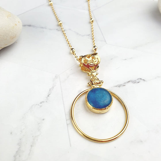 Sufia Round Blue Jade Pendant Necklace