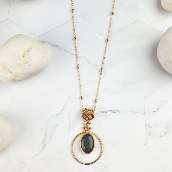 Sufia Oval black Jade Pendant Necklace