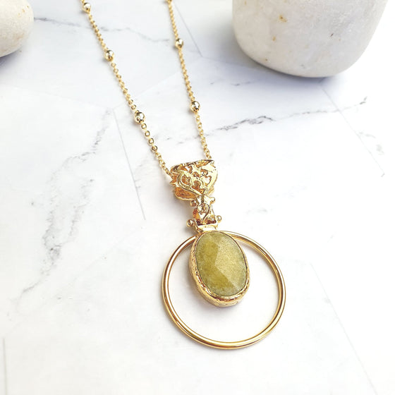 Sufia Oval Yellow Jade Pendant Necklace