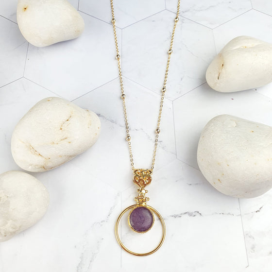 Sufia round Purple Jade Pendant Necklace