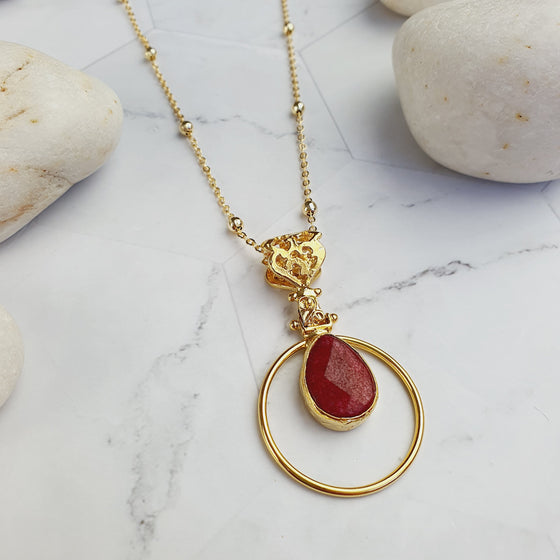 Sufia  Teardrop Red Jade Pendant Necklace