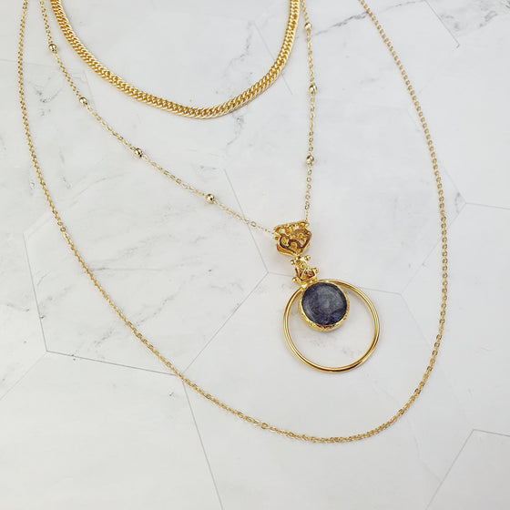 Saira Round dark purple agate layered Necklace