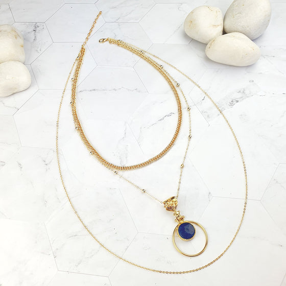 Saira Teardrop Blue Jade layered Necklace
