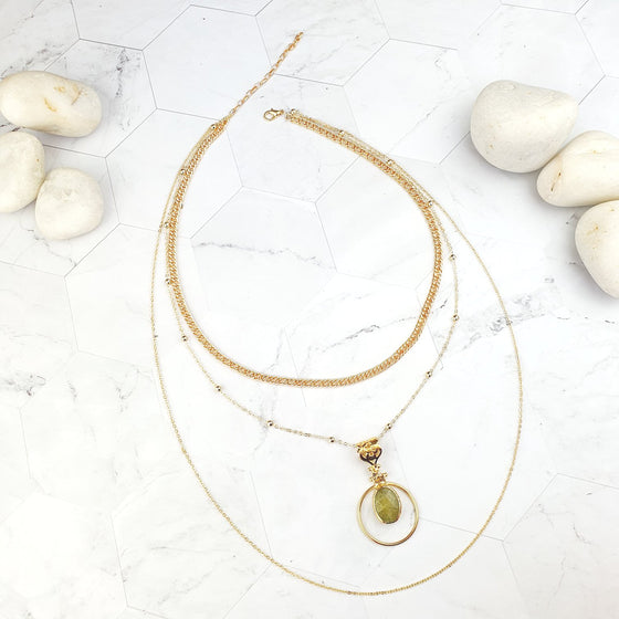 Saira Oval Yellow Jade layered Necklace