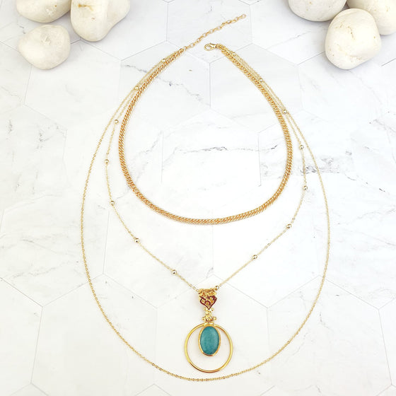 Saira Oval Aquamarine Jade layered Necklace