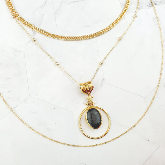 Saira Oval Black Jade layered Necklace