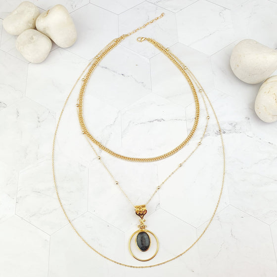 Saira Oval Black Jade layered Necklace