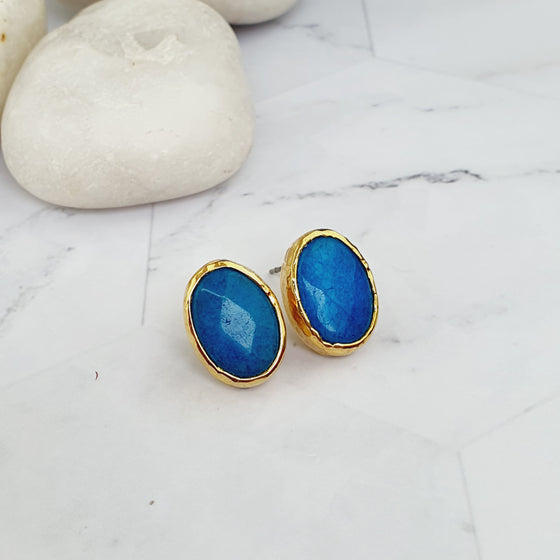 Dark Blue Oval Jade Studs