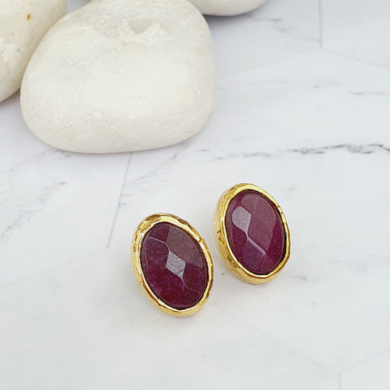 Fuschia Oval Jade Studs