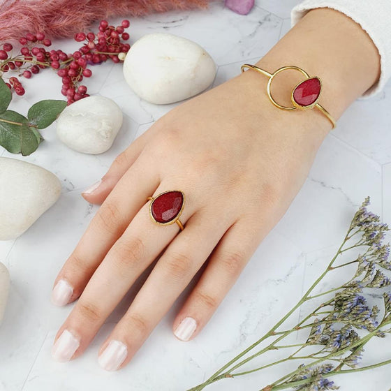 Saira Teardrop red Jade ring