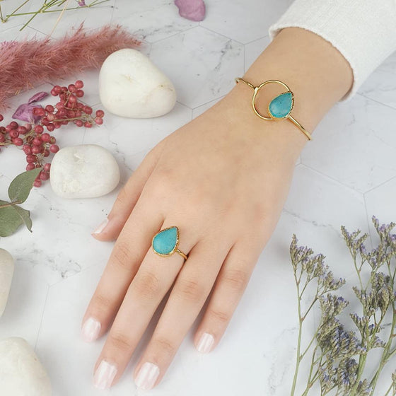 Saira Teardrop Turquoise cat's eye bangle and ring set