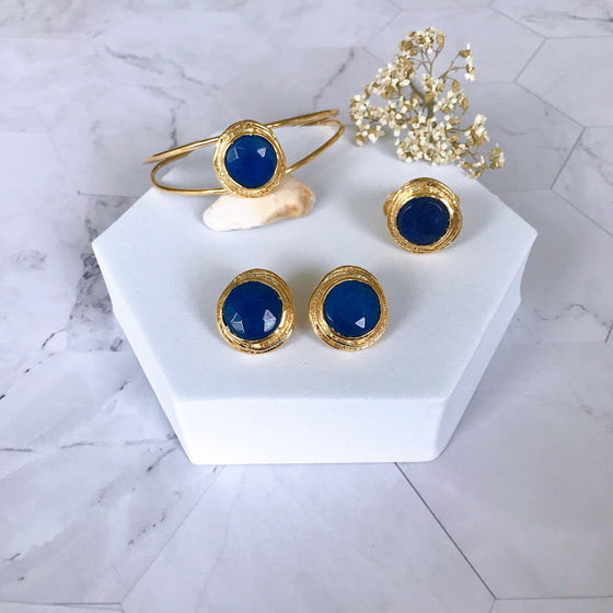 Valideh Sultan Navy Jade Bangle, Ring and Earrings set