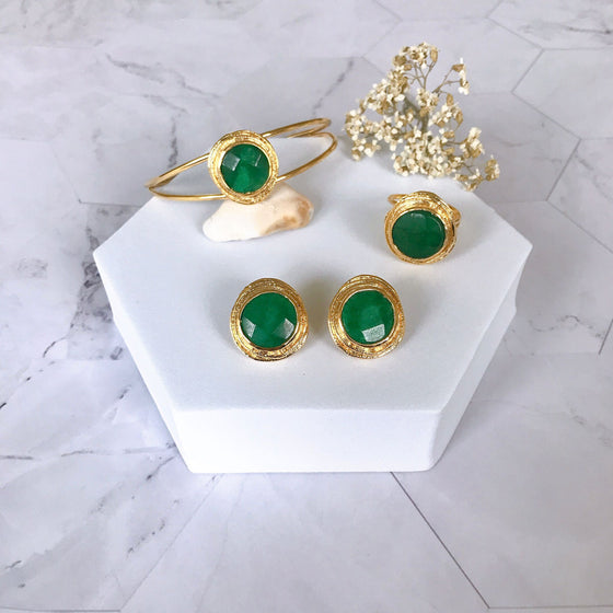 Valideh Sultan Emerald Bangle, Ring and Earrings set